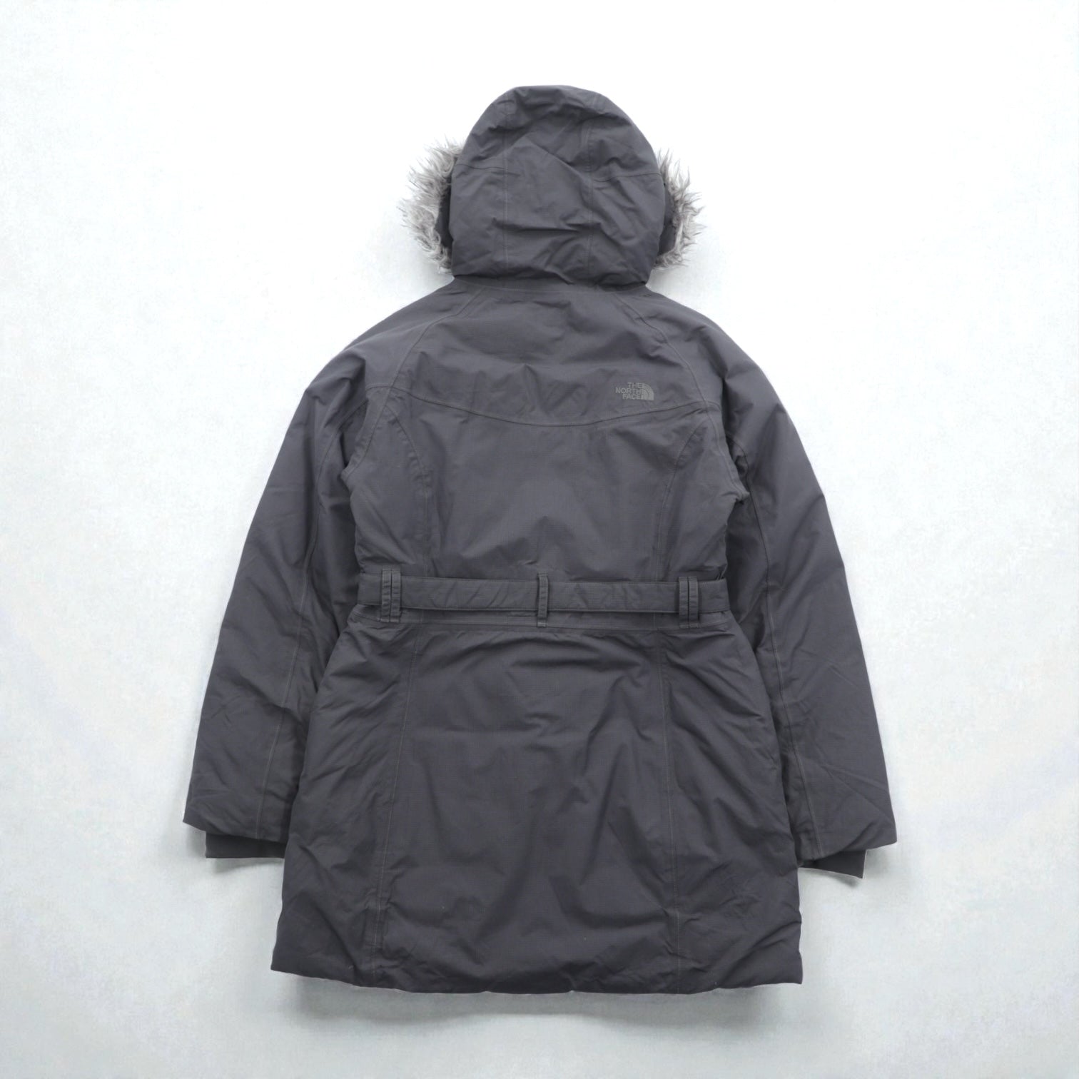 THE NORTH FACE マウンテン ダウンコート M グレー HYVENT 防水 ファー着脱式 ベルト付き グースダウン