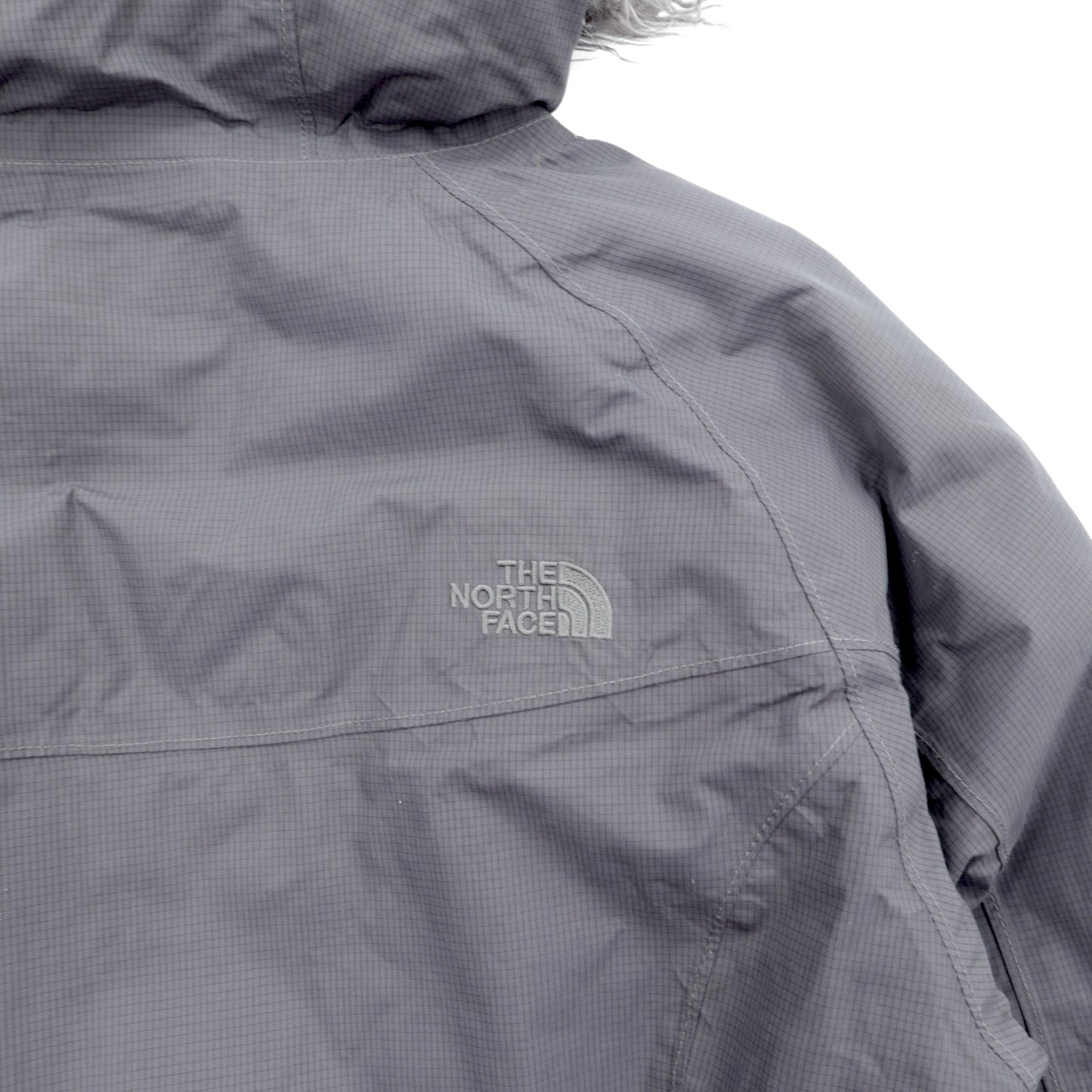 THE NORTH FACE マウンテン ダウンコート M グレー HYVENT 防水 ファー着脱式 ベルト付き グースダウン