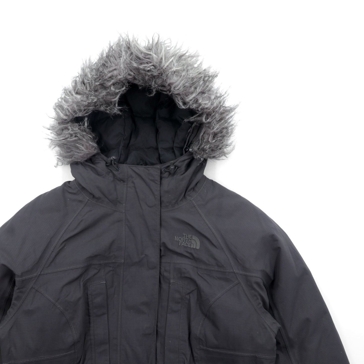 THE NORTH FACE マウンテン ダウンコート M グレー HYVENT 防水 ファー着脱式 ベルト付き グースダウン