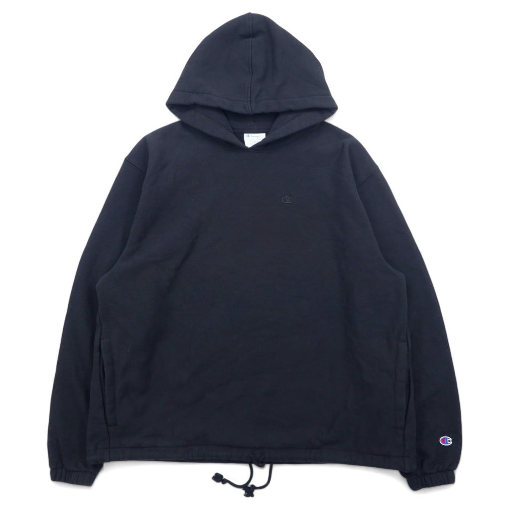 日本然リトテ-古着オンライン-Champion リバースウィーブ REVERSE WEAVE プルオーバーパーカー XL ブラック コットン ドローコード 青単タグ 復刻-Champion REVERSE WEAVE Pullover Hoodie XL Black Cotton Drawcord Single Blue Tag Reprint