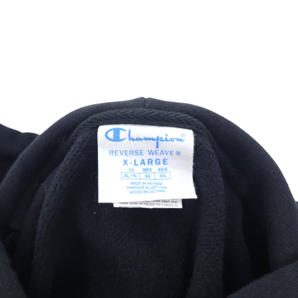 Champion Reverse Weave Pullover Hoodie XL Black Cotton Drawstring Blue Single Tag Reissue