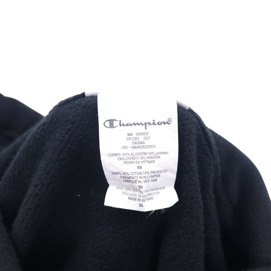 Champion Reverse Weave Pullover Hoodie XL Black Cotton Drawstring Blue Single Tag Reissue