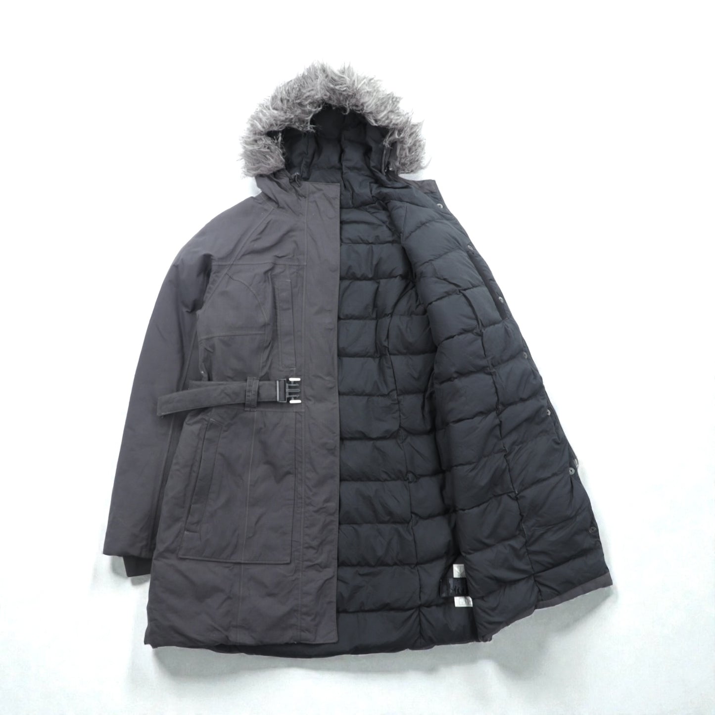 THE NORTH FACE マウンテン ダウンコート M グレー HYVENT 防水 ファー着脱式 ベルト付き グースダウン