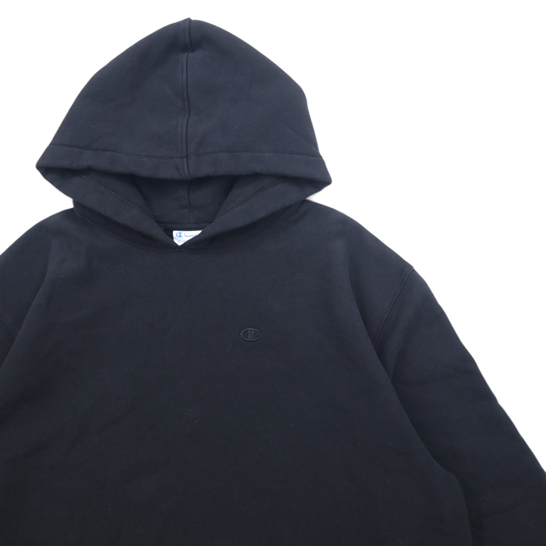 Champion Reverse Weave Pullover Hoodie XL Black Cotton Drawstring Blue Single Tag Reissue