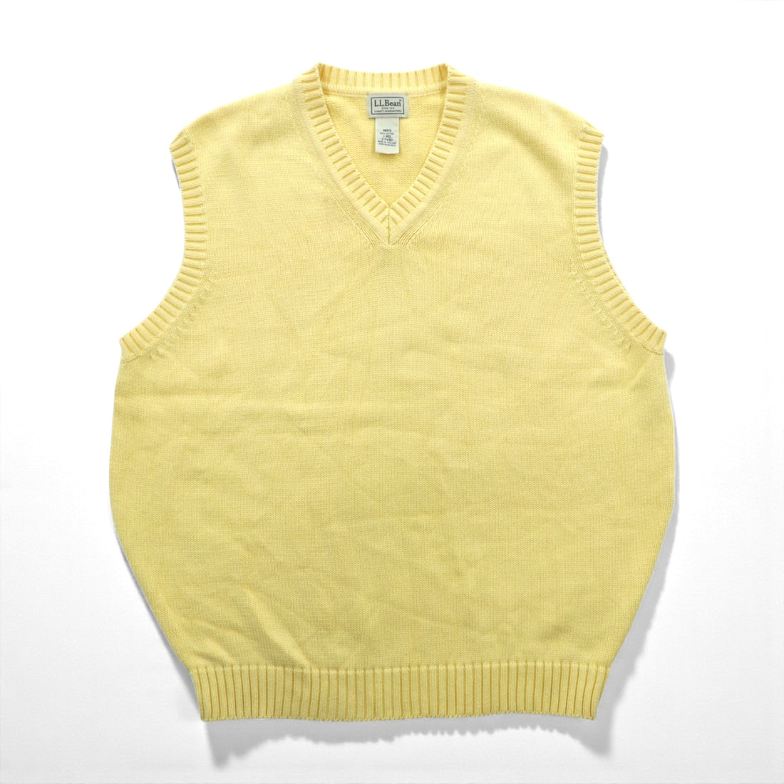 L.L.Bean 90年代 Vネック ニット ベスト L イエロー コットン FW80