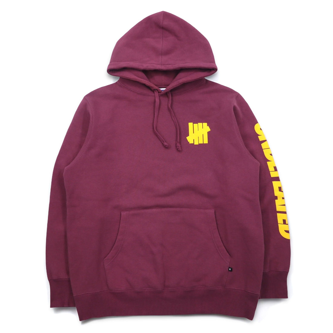 UNDEFEATED Logo Print Pullover Hoodie L Pink Cotton Sleeve Print