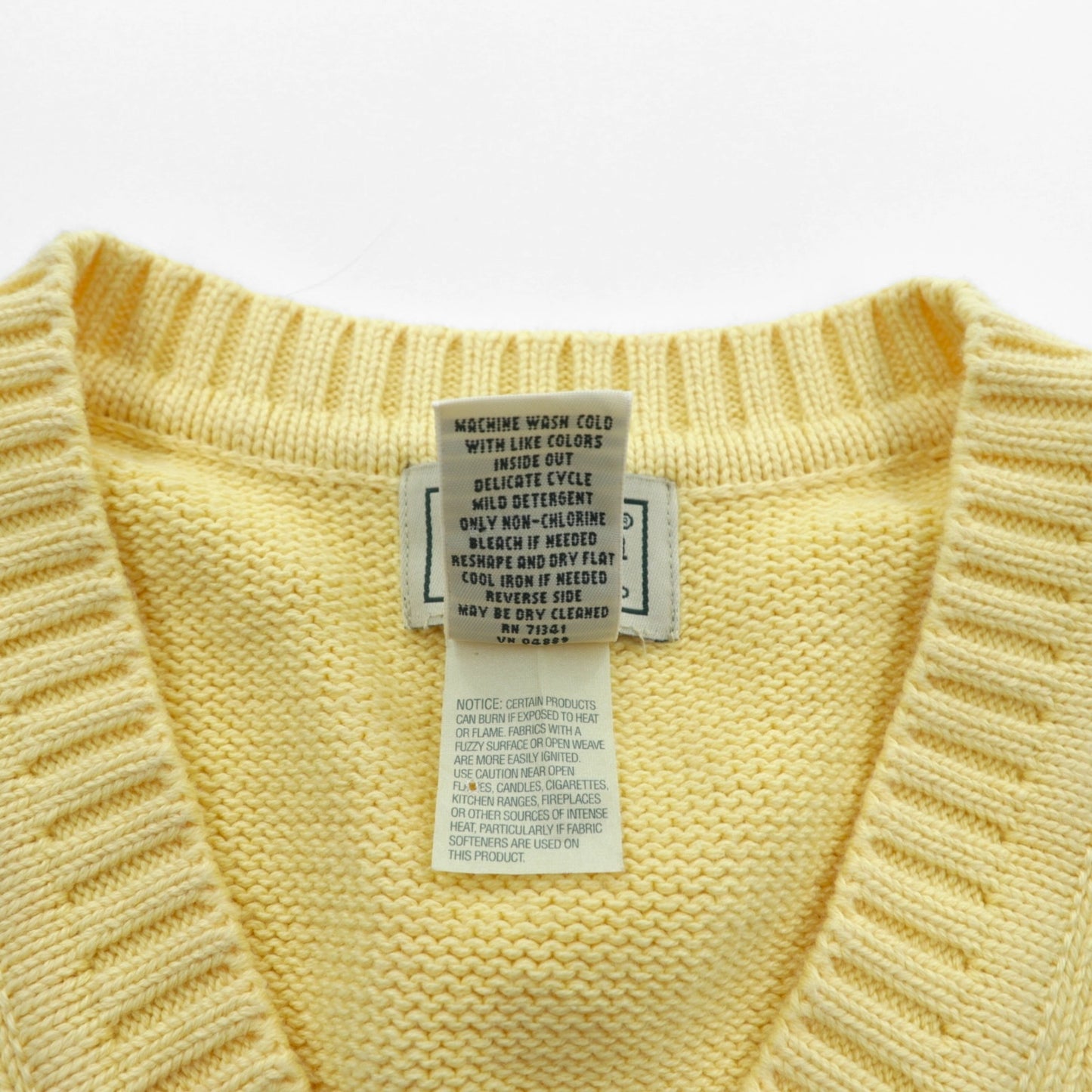 L.L.Bean 90年代 Vネック ニット ベスト L イエロー コットン FW80