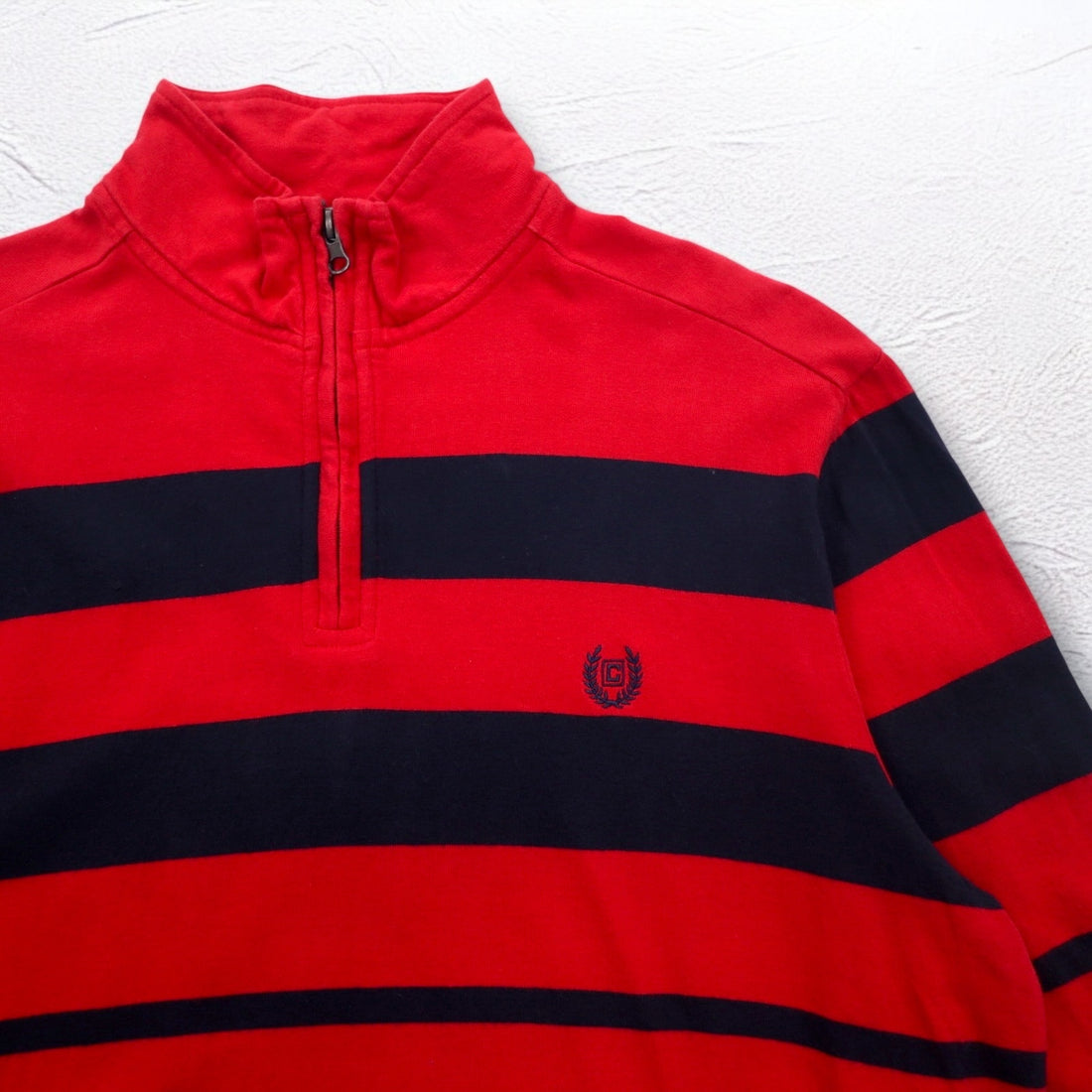 CHAPS Half Zip Sweatshirt L Red Border Cotton One Point Logo Embroidery