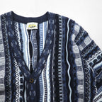 90s Australian Vintage AKLANDA 3D Knit Cardigan, 3D Knit Jacquard Cardigan, Size L, Navy, Made in Australia