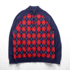 Brooks Brothers ハーフジップ ニット セーター XL ネイビー ウール アーガイル