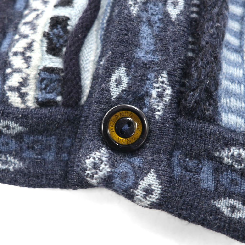 90s Australian Vintage AKLANDA 3D Knit Cardigan, 3D Knit Jacquard Cardigan, Size L, Navy, Made in Australia