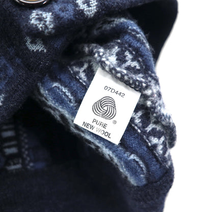 90s Australian Vintage AKLANDA 3D Knit Cardigan, 3D Knit Jacquard Cardigan, Size L, Navy, Made in Australia