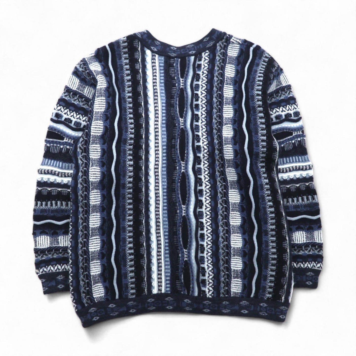 90s Australian Vintage AKLANDA 3D Knit Cardigan, 3D Knit Jacquard Cardigan, Size L, Navy, Made in Australia