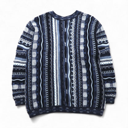 90s Australian Vintage AKLANDA 3D Knit Cardigan, 3D Knit Jacquard Cardigan, Size L, Navy, Made in Australia