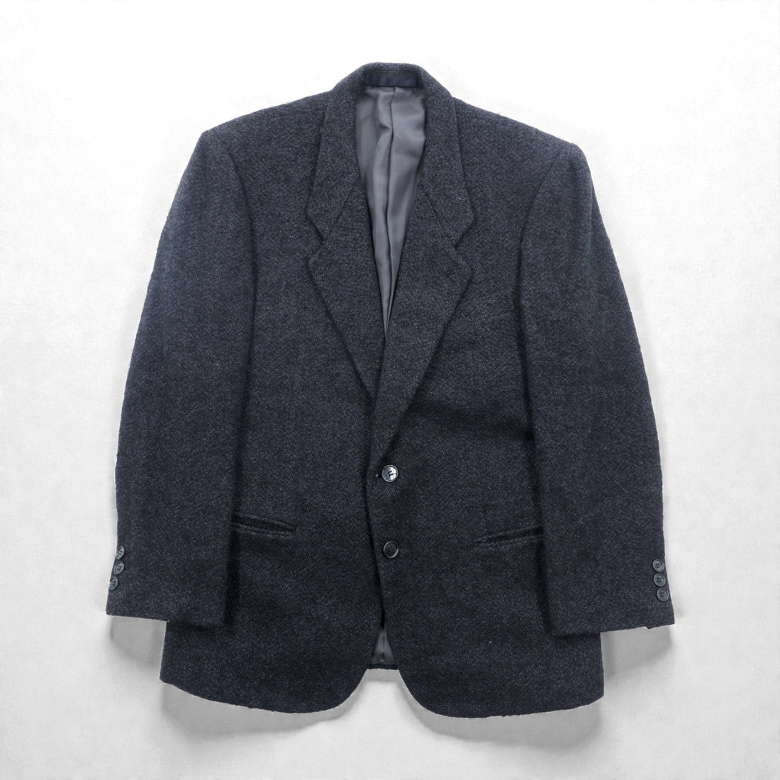 FRANCESCO FIORDELLI Tweed 2B Tailored Jacket, Leather, Medium, Wool, Charcoal Gray