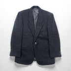 FRANCESCO FIORDELLI Tweed 2B Tailored Jacket, Leather, Medium, Wool, Charcoal Gray