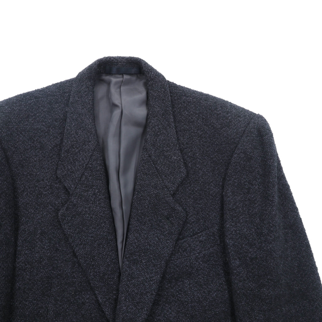 FRANCESCO FIORDELLI Tweed 2B Tailored Jacket, Leather, Medium, Wool, Charcoal Gray