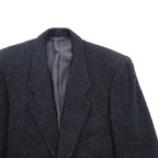 FRANCESCO FIORDELLI Tweed 2B Tailored Jacket, Leather, Medium, Wool, Charcoal Gray