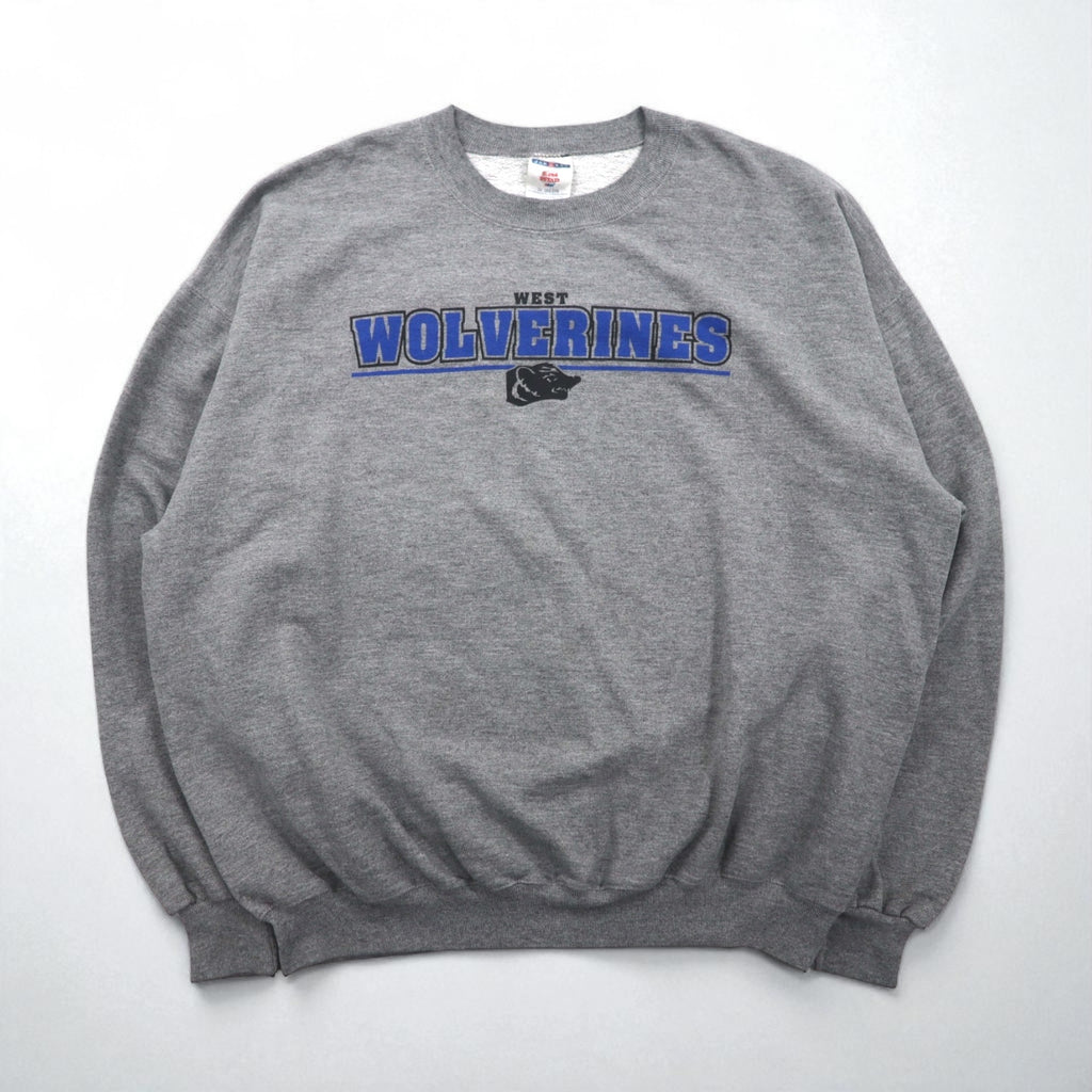 Vintage College Sweatshirt by JERZEES, College Print, Gray, Size 2XL, WOLVERINES