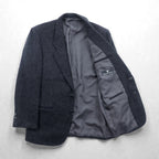 FRANCESCO FIORDELLI Tweed 2B Tailored Jacket, Leather, Medium, Wool, Charcoal Gray