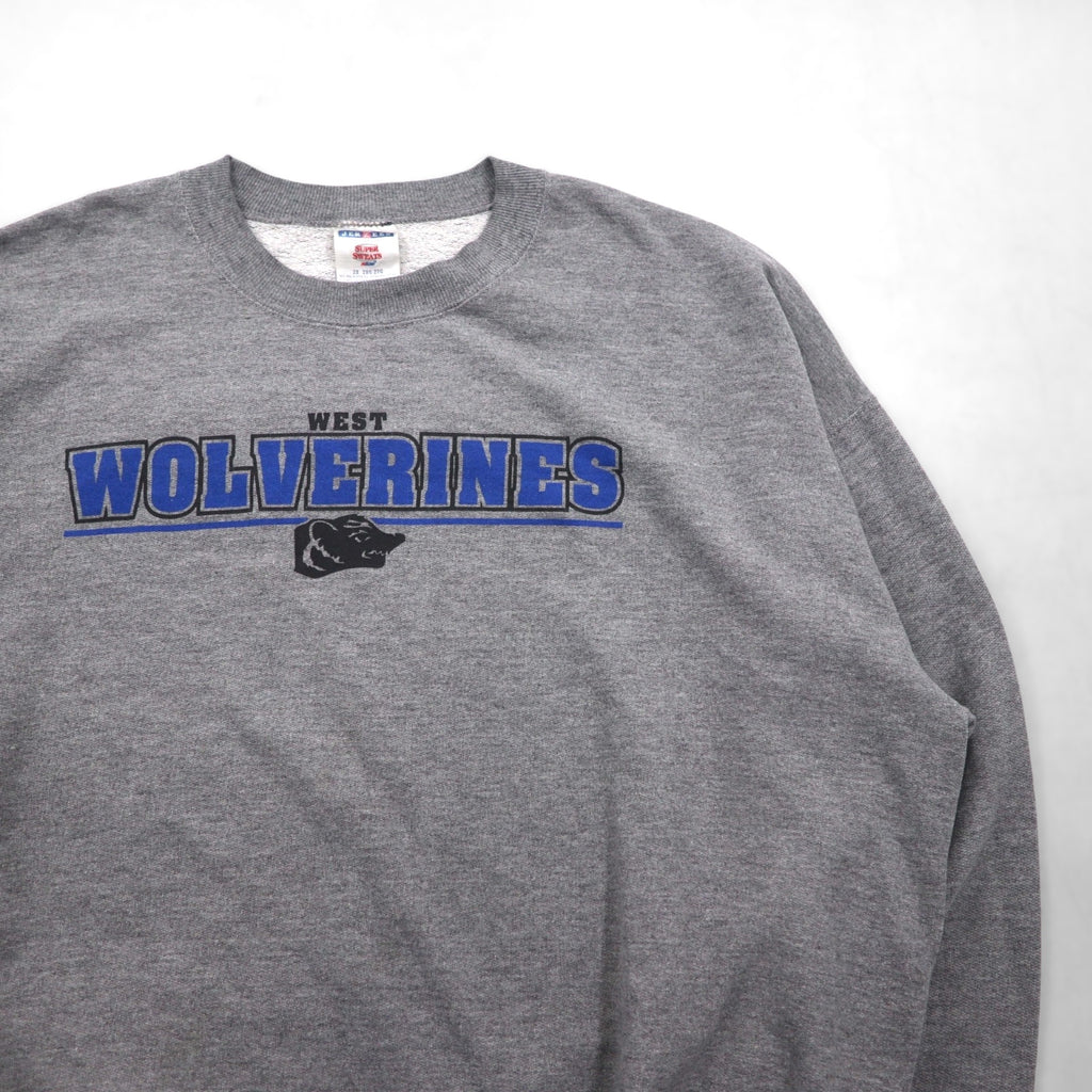 Vintage College Sweatshirt by JERZEES, College Print, Gray, Size 2XL, WOLVERINES