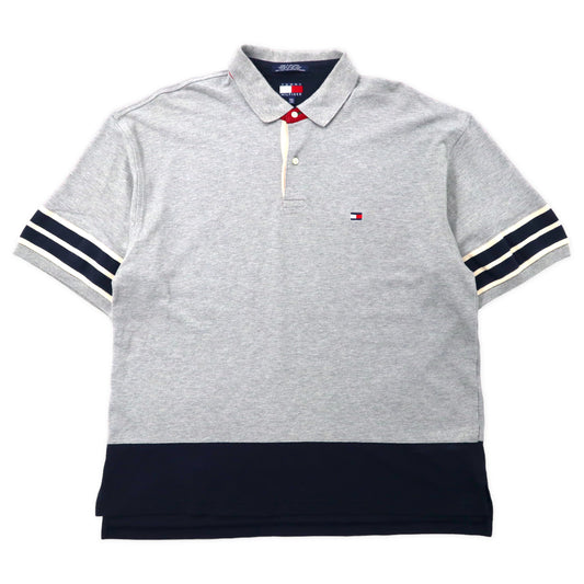 日本然リトテ-古着オンライン-TOMMY HILFIGER 90年代 ポロシャツ XXL グレー コットン ワンポイントロゴ ビッグサイズ-TOMMY HILFIGER 90s polo shirt XXL Gray Cotton One Point Logo Big Size