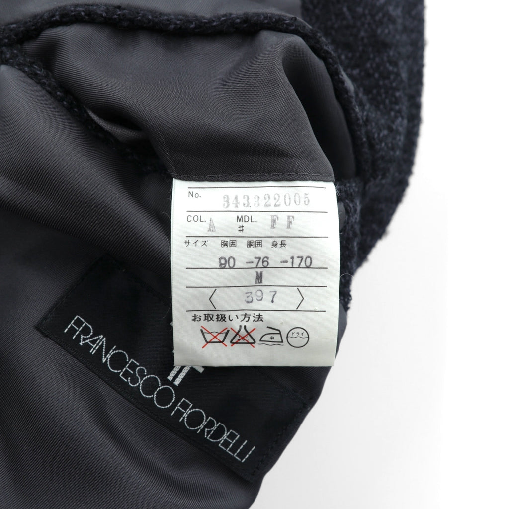FRANCESCO FIORDELLI Tweed 2B Tailored Jacket, Leather, Medium, Wool, Charcoal Gray