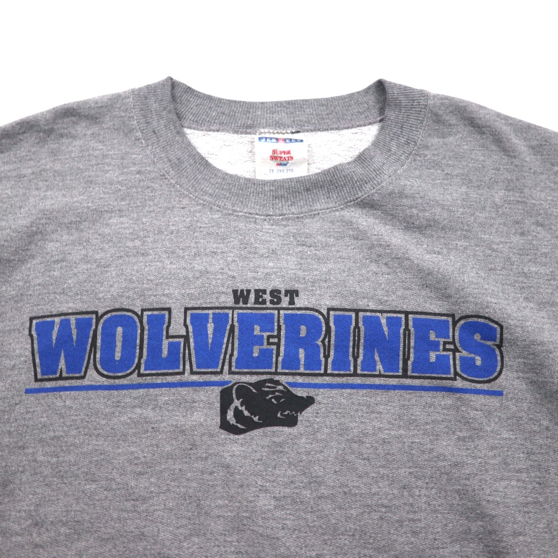 Vintage College Sweatshirt by JERZEES, College Print, Gray, Size 2XL, WOLVERINES