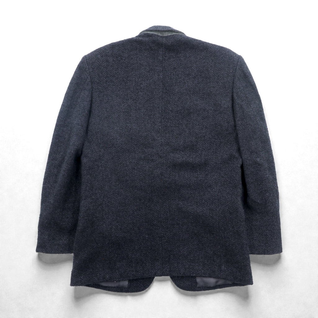 FRANCESCO FIORDELLI Tweed 2B Tailored Jacket, Leather, Medium, Wool, Charcoal Gray