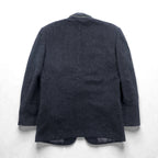 FRANCESCO FIORDELLI Tweed 2B Tailored Jacket, Leather, Medium, Wool, Charcoal Gray
