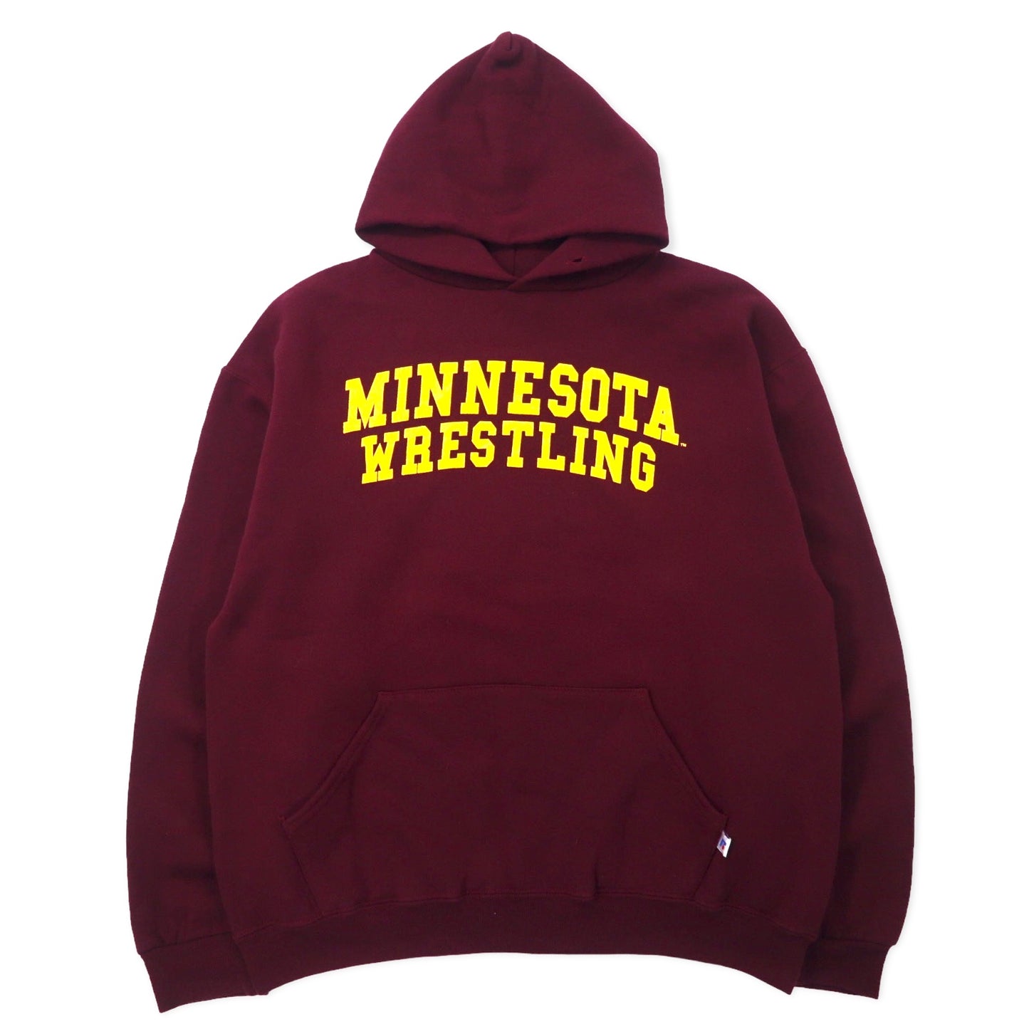 RUSSELL ATHLETIC カレッジ プリント プルオーバーパーカー L ボルドー コットン 裏起毛 MINNESOTA WRESTLING ホンジュラス製