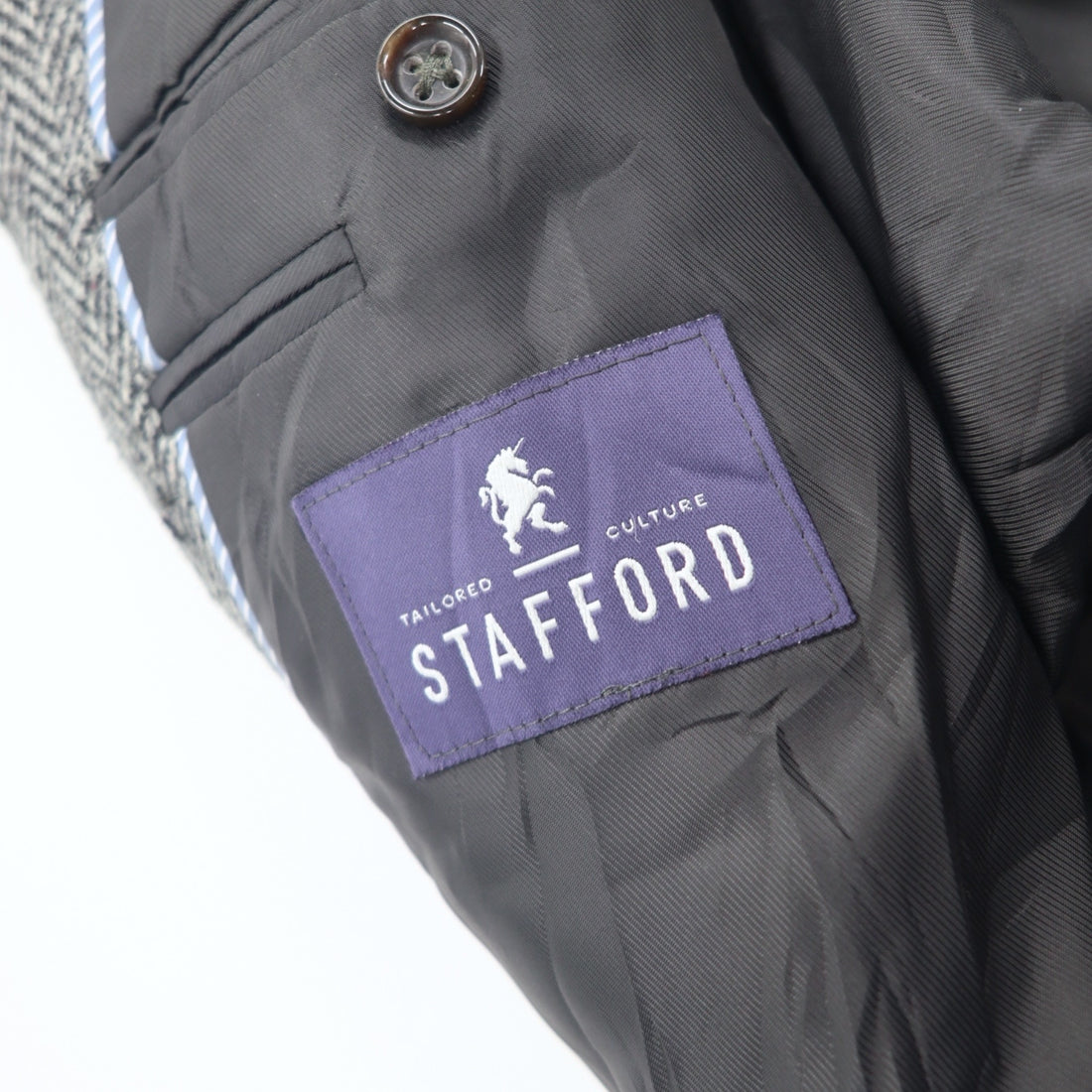 Harris Tweed x Stafford Tweed Tailored Jacket L Grey Wool CLASSIC FIT Made in Mexico