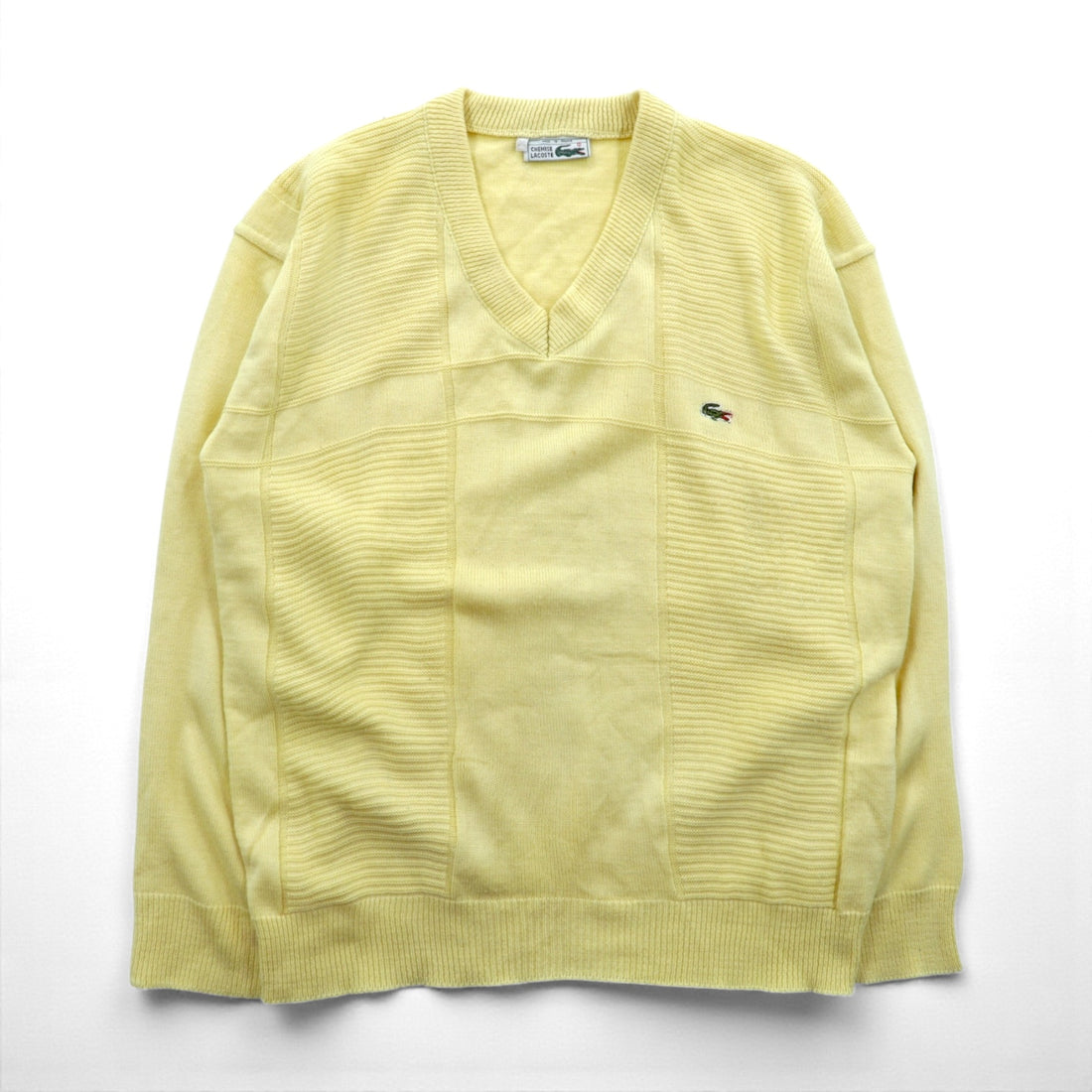 LACOSTE 70年代 フランス製 フレンチラコステ Vネック ニット セーター M ベージュ ワンポイントロゴ