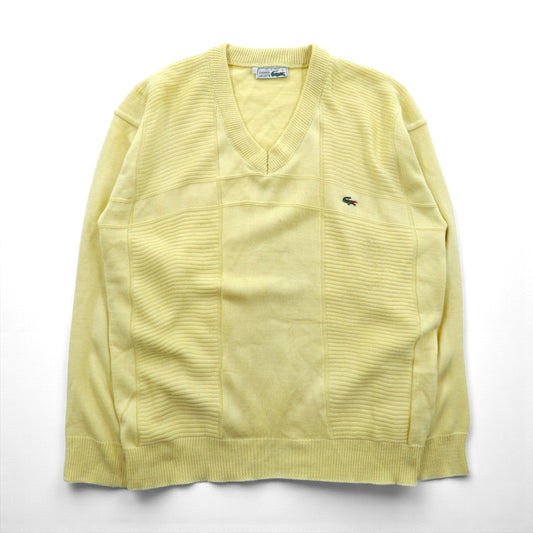 LACOSTE 70年代 フランス製 フレンチラコステ Vネック ニット セーター M ベージュ ワンポイントロゴ