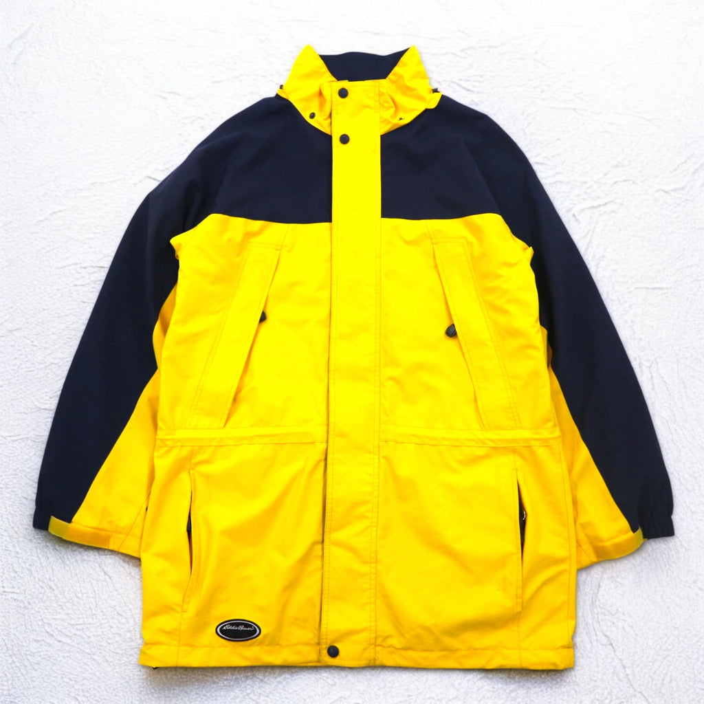 Eddie Bauer 90s EBTEK GORE-TEX Mountain Parka L Yellow Drawcord Detachable Hood