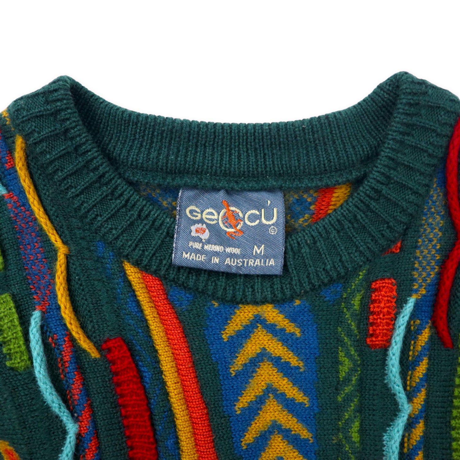 GECCU Australia MADE 3D Knit Sweater M Green Multi Color Wool