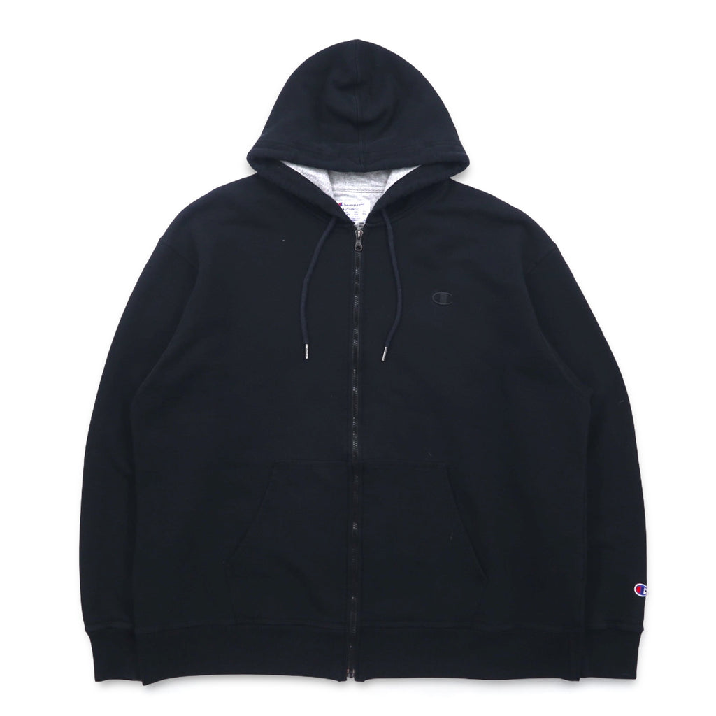 Champion Big Size Full Zip Hoodie 4XL Black One Point Logo Embroidery Made in Honduras