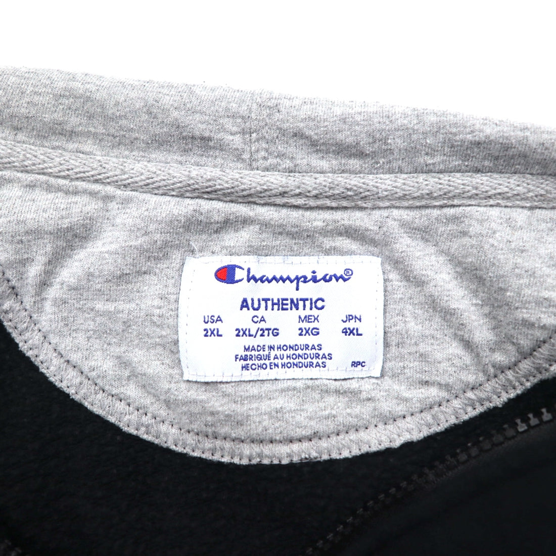 Champion Big Size Full Zip Hoodie 4XL Black One Point Logo Embroidery Made in Honduras