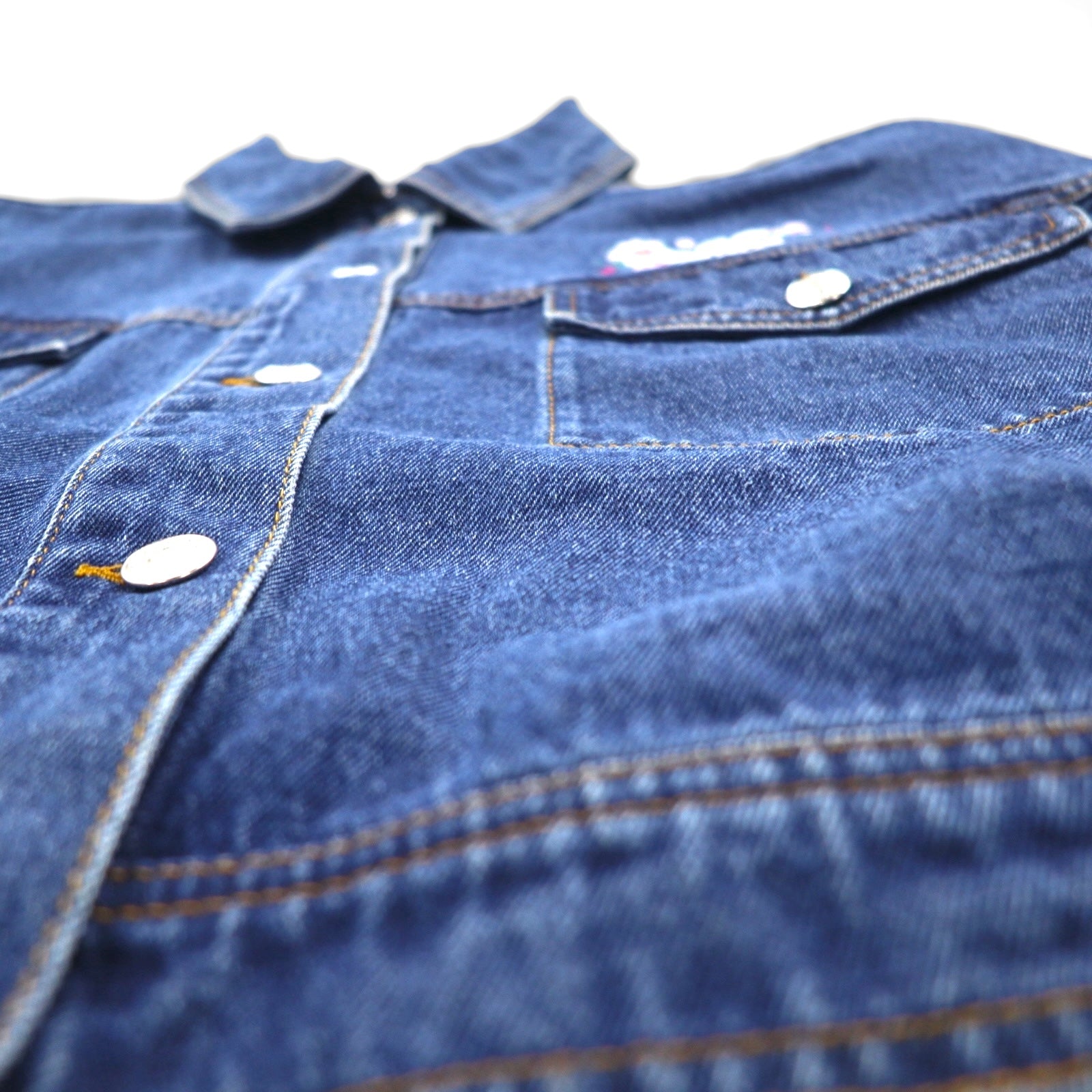 adidas originals クロップド 短丈 デニムジャケット Gジャン XL インディゴ 刺繍 ワイド IP3767  トレフォイル 3ストライプス フローラル