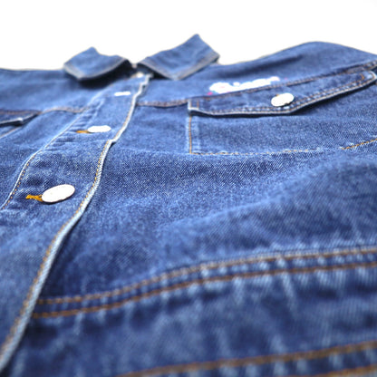 adidas Originals Cropped Denim Jacket, Size XL, Indigo, Wide Fit, Embroidered, Trefoil, 3-Stripes, Floral Print, IP3767