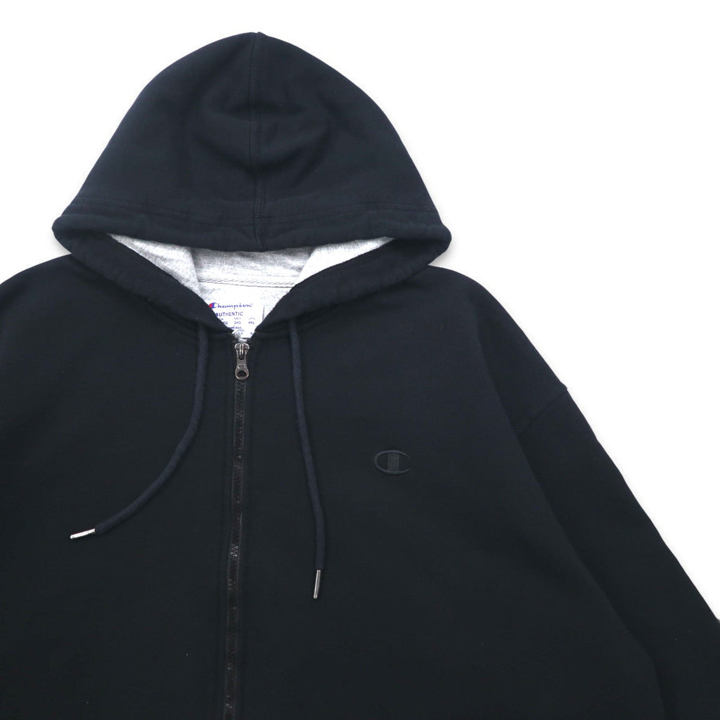 Champion Big Size Full Zip Hoodie 4XL Black One Point Logo Embroidery Made in Honduras