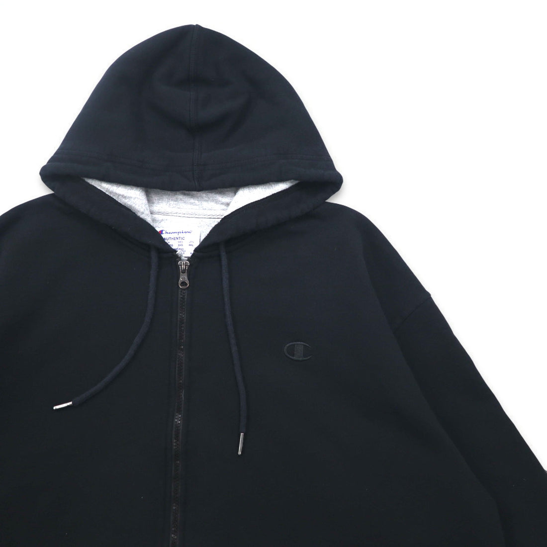 Champion Big Size Full Zip Hoodie 4XL Black One Point Logo Embroidery Made in Honduras