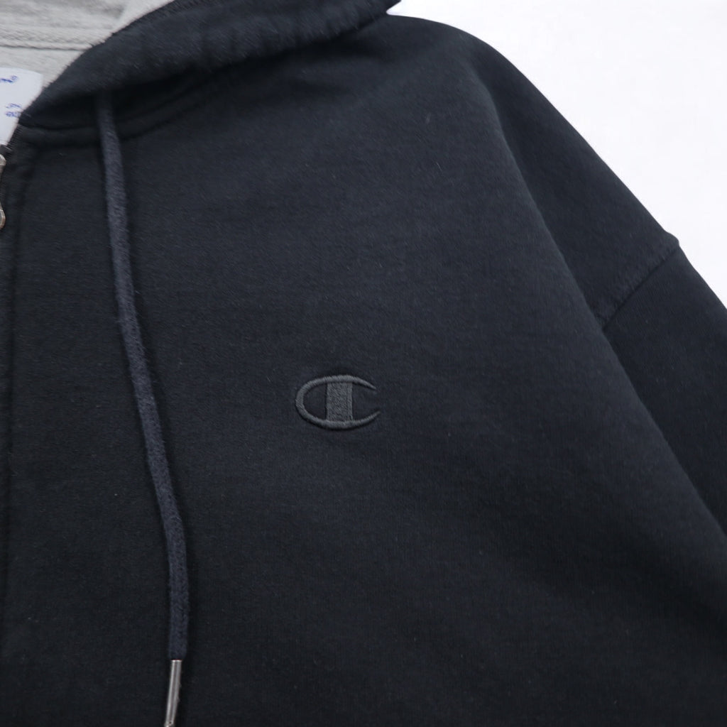 Champion Big Size Full Zip Hoodie 4XL Black One Point Logo Embroidery Made in Honduras