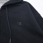 Champion Big Size Full Zip Hoodie 4XL Black One Point Logo Embroidery Made in Honduras