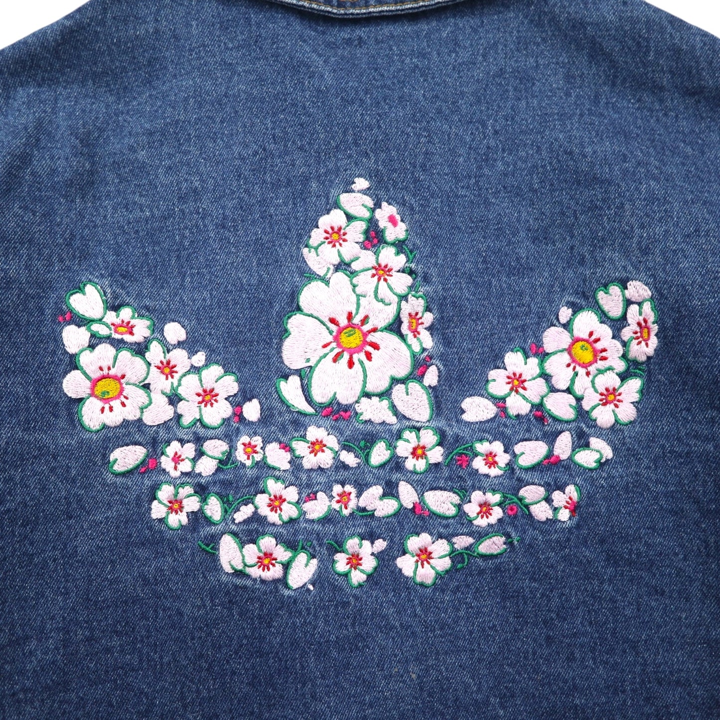 adidas Originals Cropped Denim Jacket, Size XL, Indigo, Wide Fit, Embroidered, Trefoil, 3-Stripes, Floral Print, IP3767