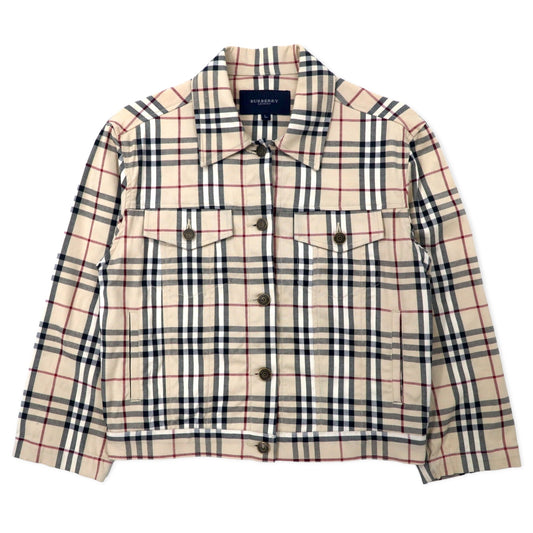 日本然リトテ-古着オンライン-BURBERRY ノバチェック トラッカージャケット L ベージュ コットン ストレッチ-BURBERRY Checked Trucker Jacket L Beige Cotton Stretch