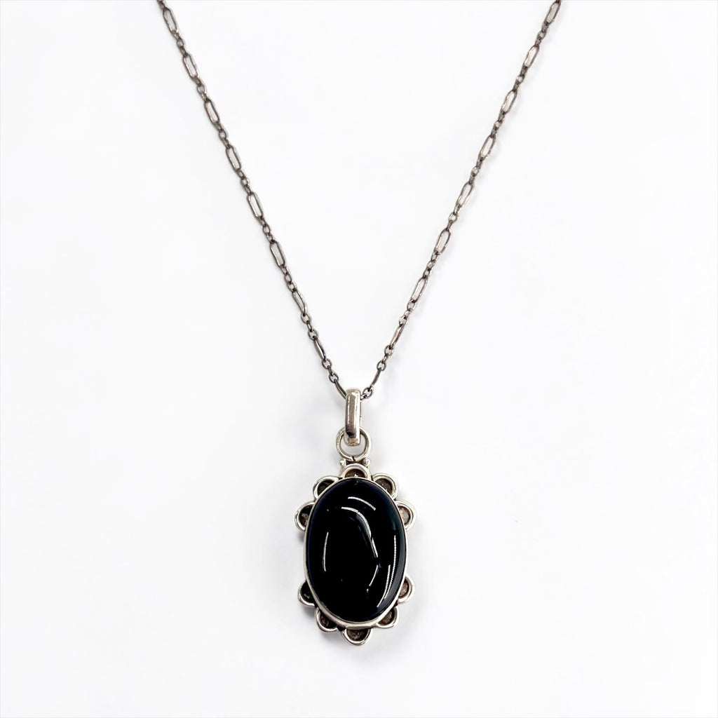 Vintage Silver 925 Black Onyx Necklace ブラックオニキス シルバーネックレス カボション ペンダント