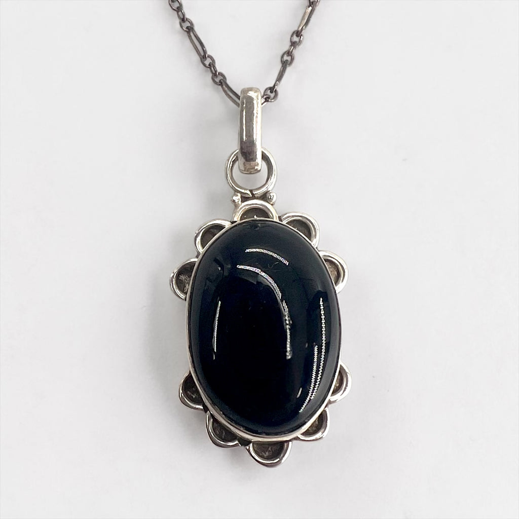 Vintage Silver 925 Black Onyx Necklace ブラックオニキス シルバーネックレス カボション ペンダント