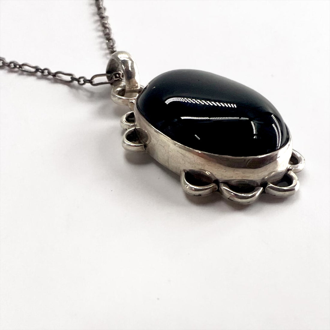 Vintage Silver 925 Black Onyx Necklace ブラックオニキス シルバーネックレス カボション ペンダント