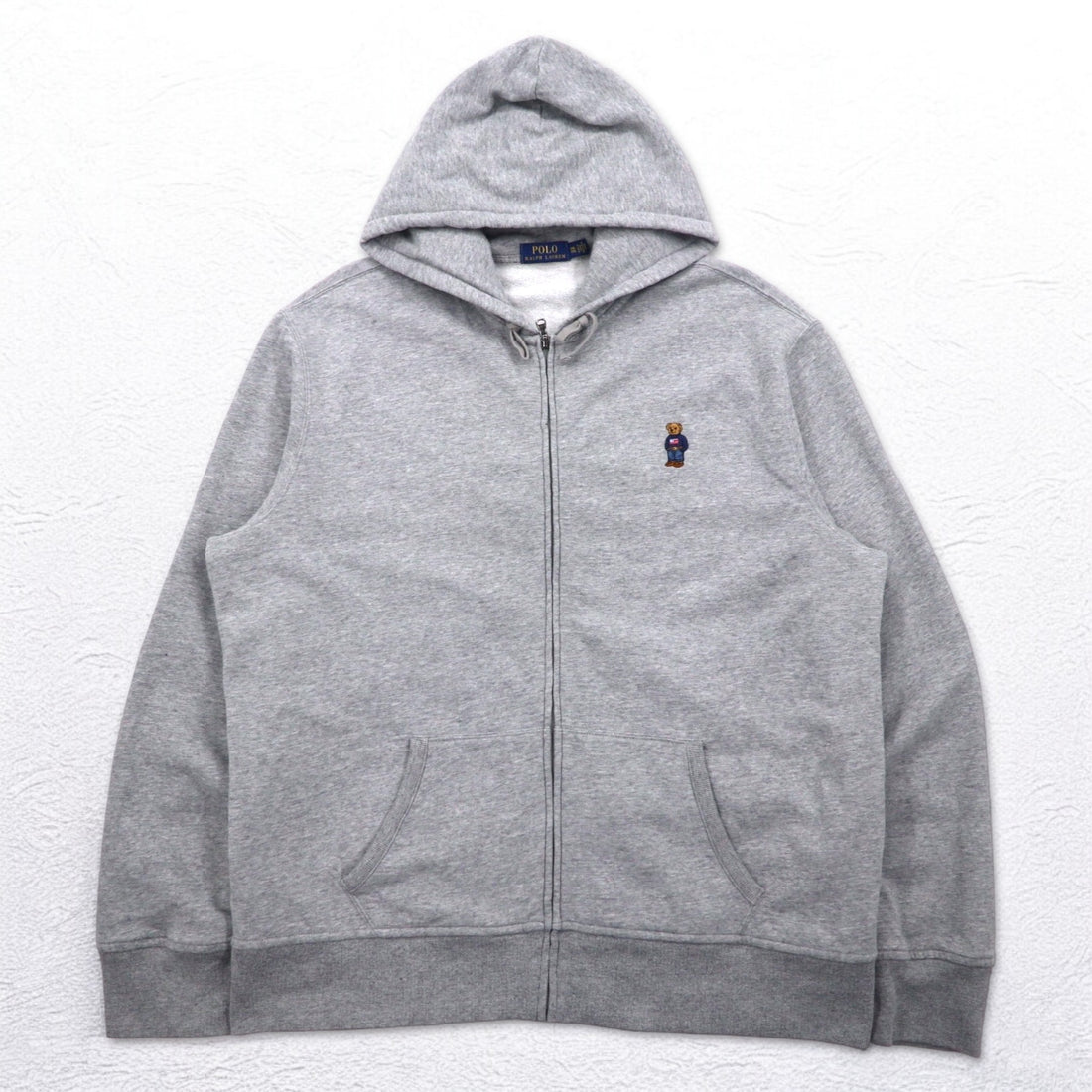 POLO RALPH LAUREN Polo Bear Embroidered Full Zip Hoodie XXL Grey Fleece Lining One Point Logo